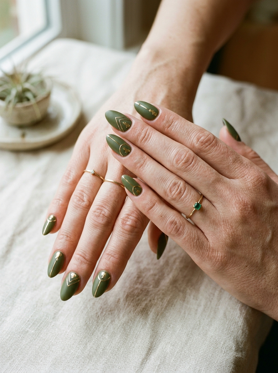 Green and Gold Nails